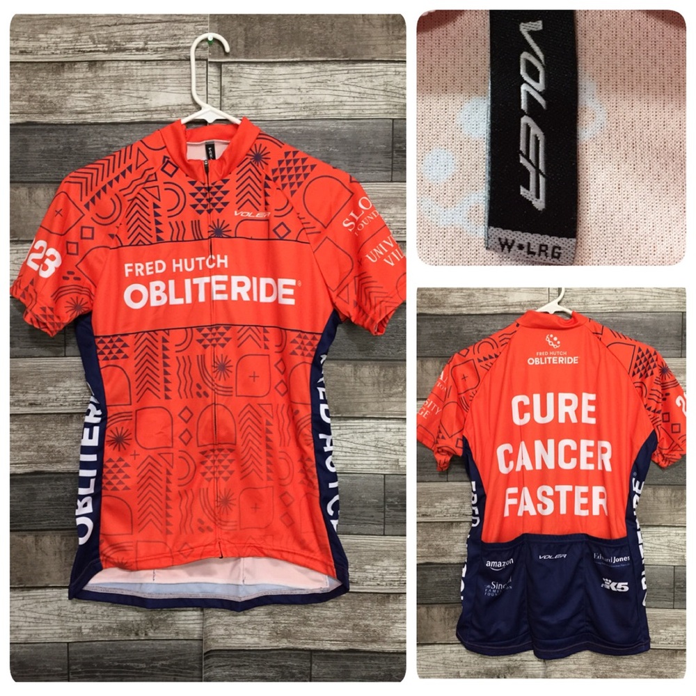 Voler Cycling Jersey Fred Hutch Women’s L Orange Zip Back Pocket